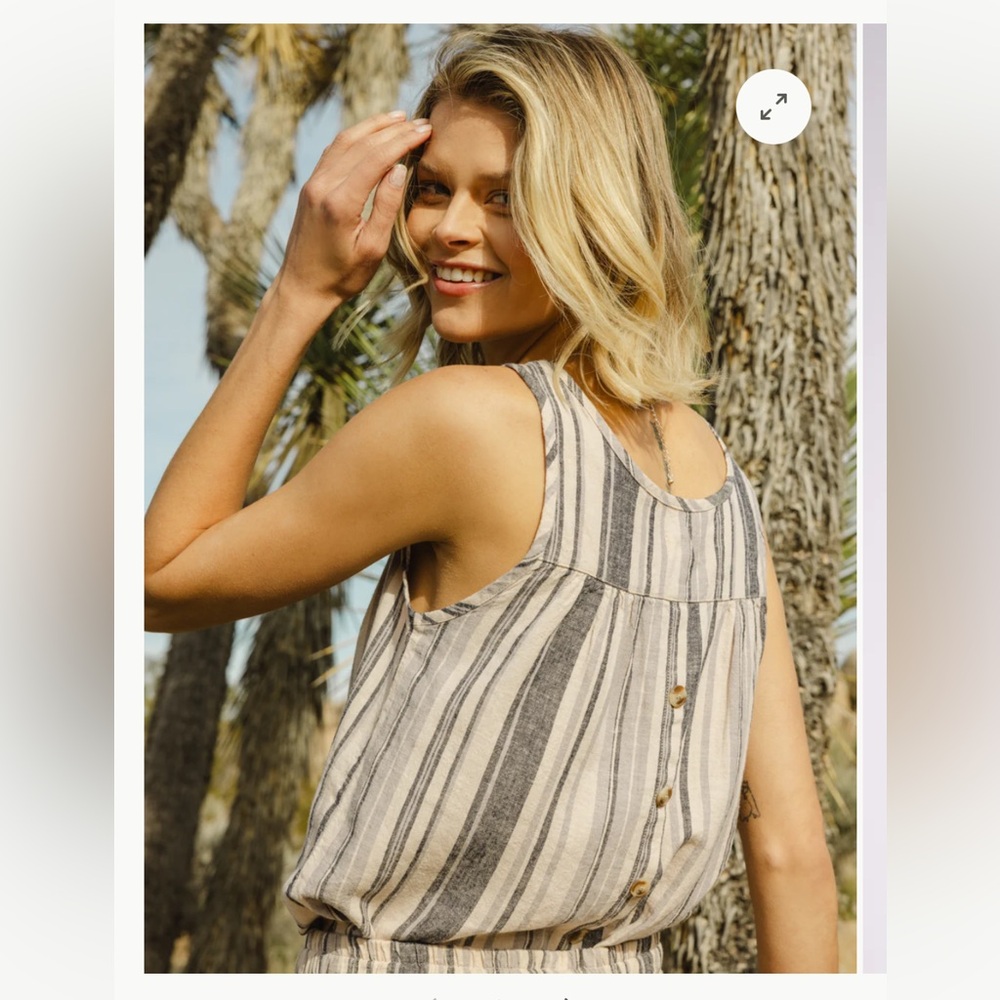 Thread & Supply Sand Navy Stripe Top with Buttons